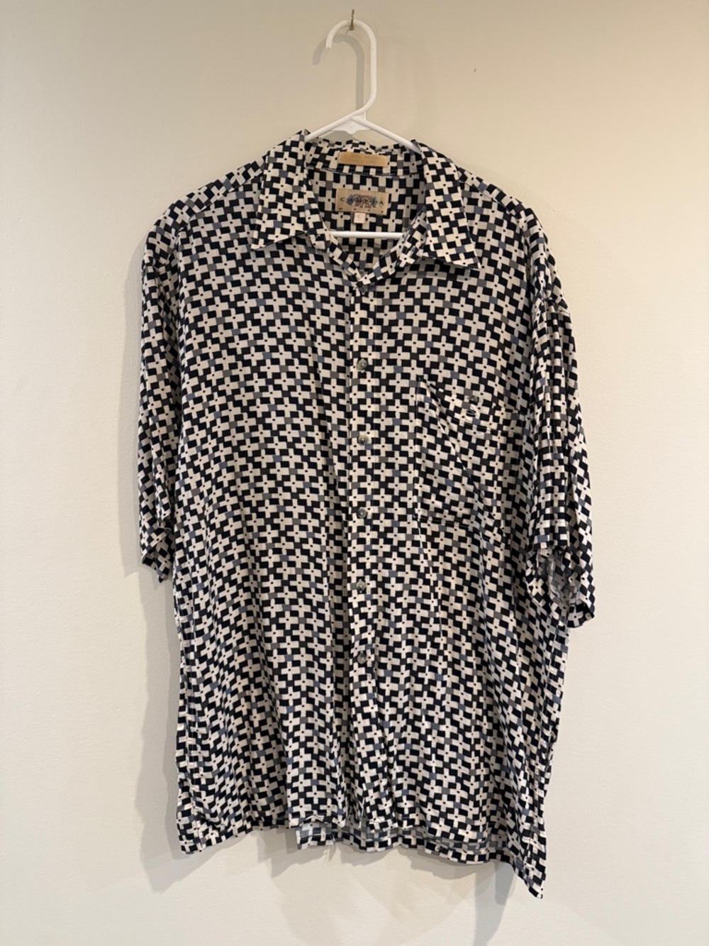 Vintage Black and White Geometric Button-Down Shirt